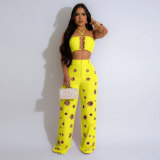 EVE Sexy Holes Halterneck Two Piece Pants Set GTYZ-7436