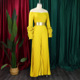 EVE Plus Size One Shoulder Ruffles Sleeve Wide Leg Jumpsuit GCZF-8611