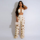 EVE Sexy Holes Halterneck Two Piece Pants Set GTYZ-7436