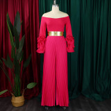 EVE Plus Size One Shoulder Ruffles Sleeve Wide Leg Jumpsuit GCZF-8611