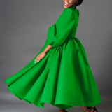 EVE Plus Size Bubble Sleeve Big Swing Midi Dress GCZF-D491-C1