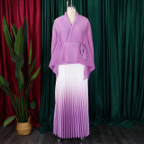 EVETie Up Bat Sleeve Top Gradient Color Half Body Skirt Suit GCZF-8610