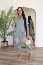 EVE Loose Short Sleeve Denim Jumpsuit WXHY-XHY436