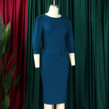 EVE Plus Size Solid Color O Neck Slim Midi Dress GCZF-8612