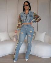 EVE Vintage Lace Patchwork Denim 2-Piece Pants Set WXHY-XHY410