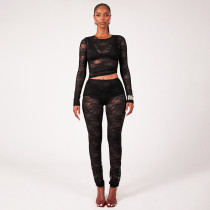 EVE Lace See Through Long Sleeve Pants Suit GPBY-17154