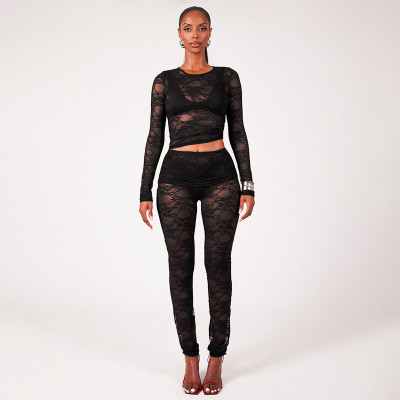 EVE Lace See Through Long Sleeve Pants Suit GPBY-17154