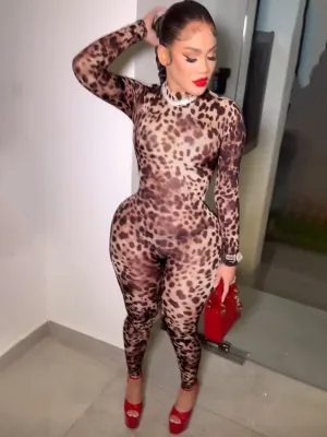 EVE Leopard Print Zipper Slim One Piece Outfits CH-25013