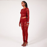EVE Lace See Through Long Sleeve Pants Suit GPBY-17154