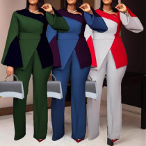 EVE Plus Size Long Sleeve Contrast Color Pants Suit NY-3500