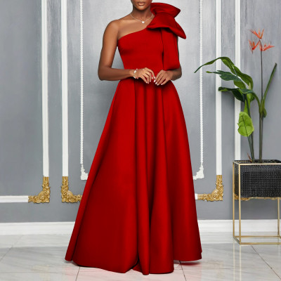 EVE Plus Size Slash Shoulder Big Bow Maxi Dress GMLF-3322