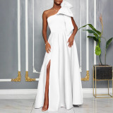 EVE Plus Size Slash Shoulder Big Bow Maxi Dress GMLF-3322