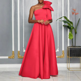 EVE Plus Size Slash Shoulder Big Bow Maxi Dress GMLF-3322