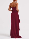 EVE Sexy Wrap Chest Solid Color Split Maxi Dress GPBY-17156