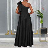EVE Plus Size Slash Shoulder Big Bow Maxi Dress GMLF-3322