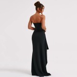 EVE Sexy Wrap Chest Solid Color Split Maxi Dress GPBY-17156
