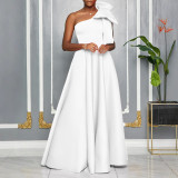 EVE Plus Size Slash Shoulder Big Bow Maxi Dress GMLF-3322