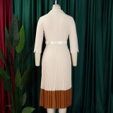 EVE Plus Size Color Block Press Pleated Midi Dress GMLF-3318