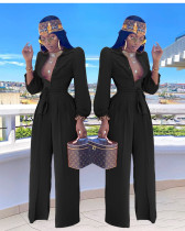 EVE Solid Color Shirt Neck Jumpsuit(With Belt) SFY-8074