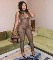 EVE Leopard Print Sleeveless Mesh Jumpsuit MEM-88623