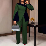 EVE Plus Size Long Sleeve Contrast Color Pants Suit NY-3500
