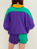 EVE Contrast Color Patchwork Pearl Trim Shorts Set SFY-643