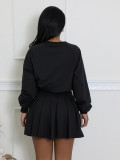 EVE Solid Color Long Sleeve Pleated Skirt 2 Piece Set SFY-2797