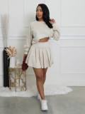 EVE Solid Color Long Sleeve Pleated Skirt 2 Piece Set SFY-2797