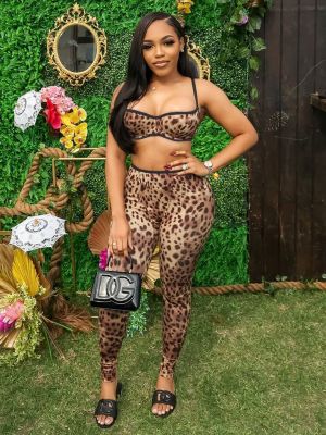 EVE Leopard Print Sling Vest Two Piece Pants Set GFCF-1329