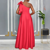 EVE Plus Size Slash Shoulder Big Bow Maxi Dress GMLF-3322