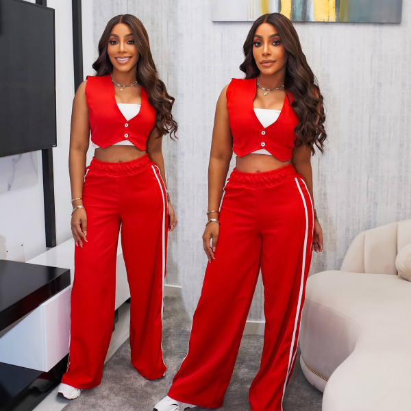 EVE Sleeveless Solid Crop Tops Two Piece Pants Set SFY-2795