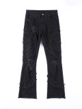 EVE Men's Tassel Holes Micro Flare Jeans XCFF-8938