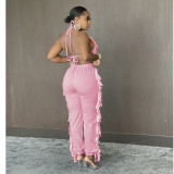 EVE Solid Color Sexy Tassel Backless Pants Suit GCNF-0134