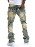 EVE Men's Tassel Holes Micro Flare Jeans XCFF-8938