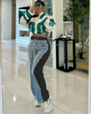 EVE Denim Print Contrast Color Casual Pants QXLB-10117
