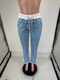 EVE Denim Print Contrast Color Casual Pants QXLB-10117
