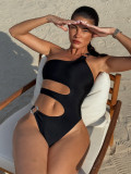 EVE Sexy Single Shoulder Solid One Piece Swimsuit CASF-6744