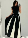 EVE Contrast Color Patchwork Sleeveless Maxi Dress GWDS-250102