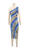 EVE Single Shoulder Print Leopard Print Maxi Dress XHXF-440