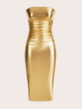 EVE Solid Color PU Leather Split Midi Dress GFMA-25058