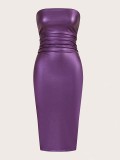 EVE Solid Color PU Leather Split Midi Dress GFMA-25058