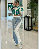 EVE Denim Print Contrast Color Casual Pants QXLB-10117