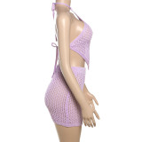 EVE Backless Knits Solid Backless Two Piece Skirts Set XEF-W24S62213