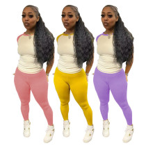 EVE Casual Color Block Yoga Spor Short Sleeve Pants Suit MEM-88628