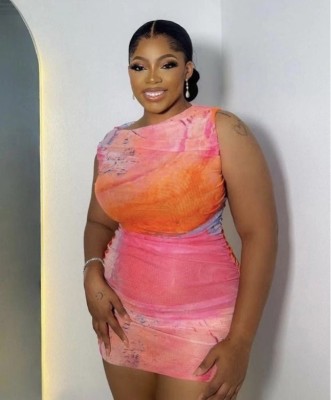 EVE Sleeveless Pleated Print Mini Dress GADE-5754