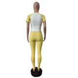 EVE Casual Color Block Yoga Spor Short Sleeve Pants Suit MEM-88628