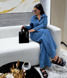 EVE Plus Size Long Sleeve Lapel Denim Two Piece Pants Set GADE-6561