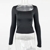 EVE Square Neck Long Sleeve T Shirt GZJF-2590