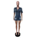 EVE Short Sleeve Washed Denim Romper MEM-88626