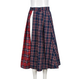 EVE Contrast Color Plaid Print Split Skirt GFRT-7993SG